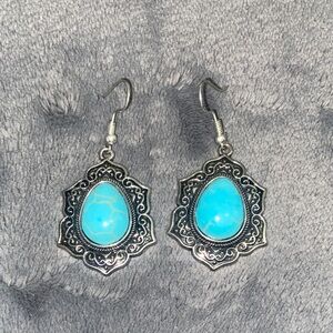 Intricate Silver and Blue Teardrop Earrings